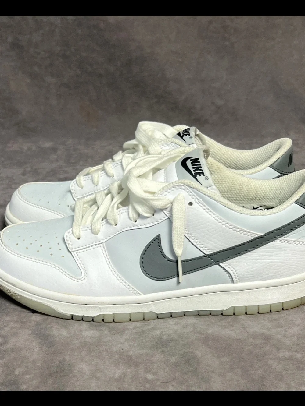 Nike Men’s White and Gray Low-Top Sneakers with Dark Gray Swoosh